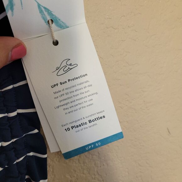 Carve Designs Women Xs Navy Stripe Dawson Rashguard Swim Top Nautical Upf 50 Nwt - Picture 5 of 8